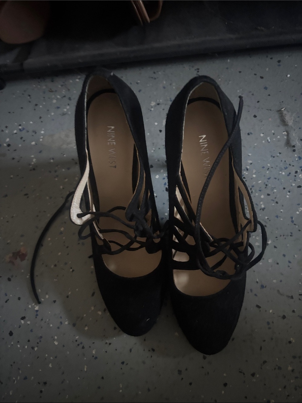 Nine West Black Lace-Up Suede Pointed-Toe Heels